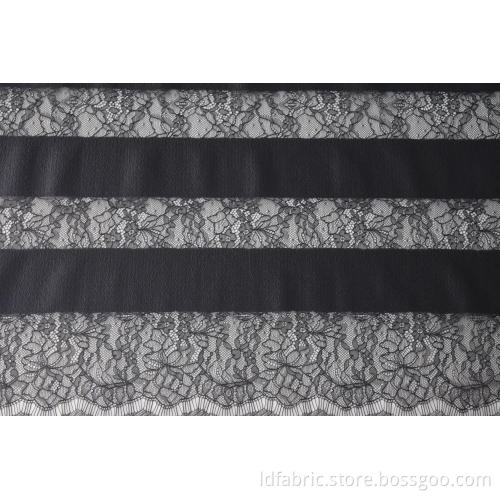 100% Nylon Stripe Panel Lace Fabric